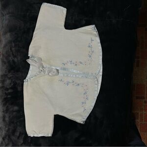Vintage Ivory Baby Shawl/Kimono with Blue Floral Embroidery